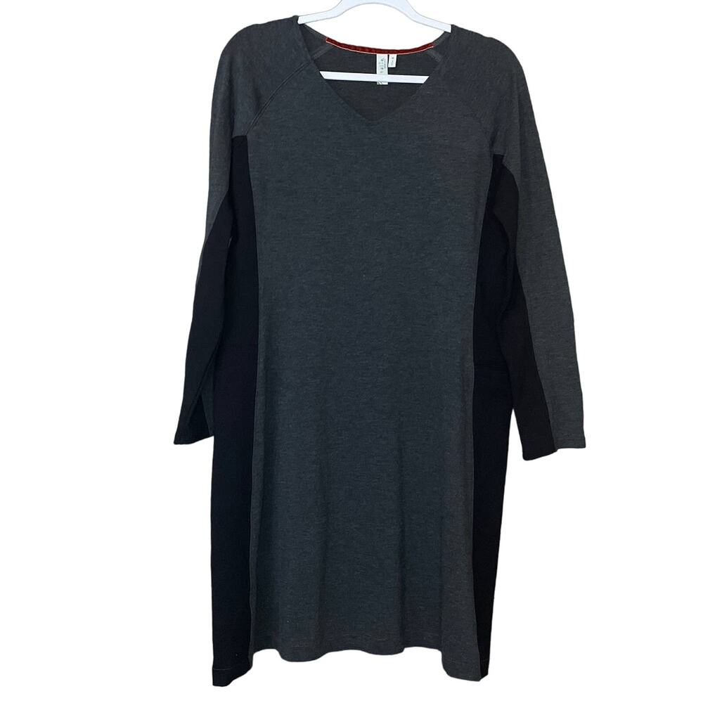 Sahalie Ponte Long Sleeve Dress Side Pockets Colorblock Gray Black Size Medium